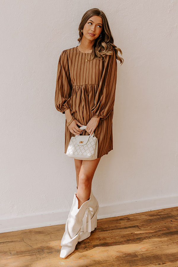 Premium Vermont Stroll Stripe Mini Dress in Mocha - Ultimate Casual Chic