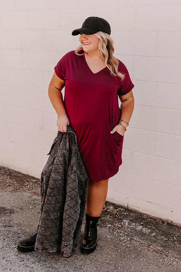 Premium Curves T-Shirt Dress - Wine Elegance