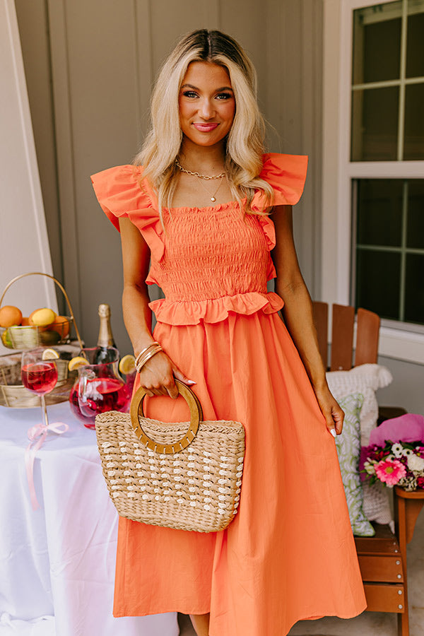 Premium Coastal Chic Midi Dress in Vibrant Orange