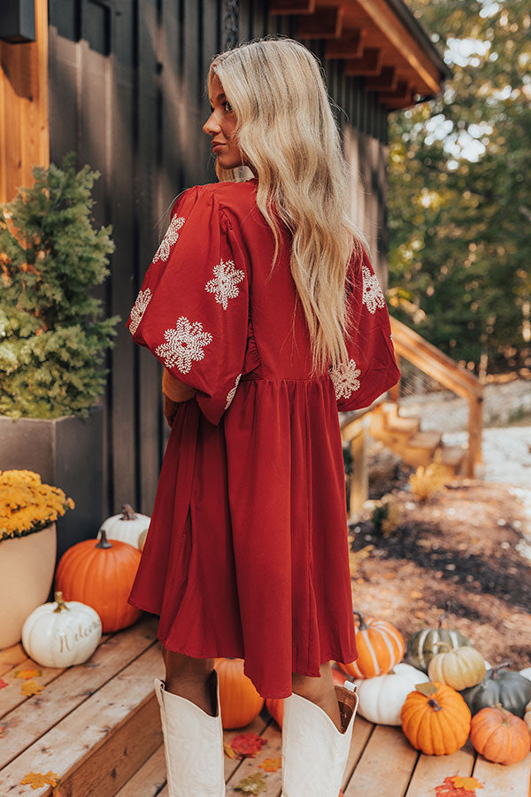Premium Tucson Sunsets Embroidered Mini Dress - Dark Scarlet
