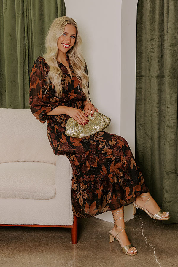 Premium Autumn Encounters Floral Midi Dress - Ultimate Elegance