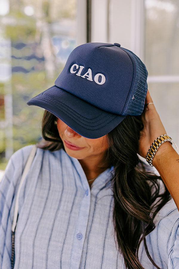 Premium Embroidered 'CIAO' Trucker Hat - Navy Blue