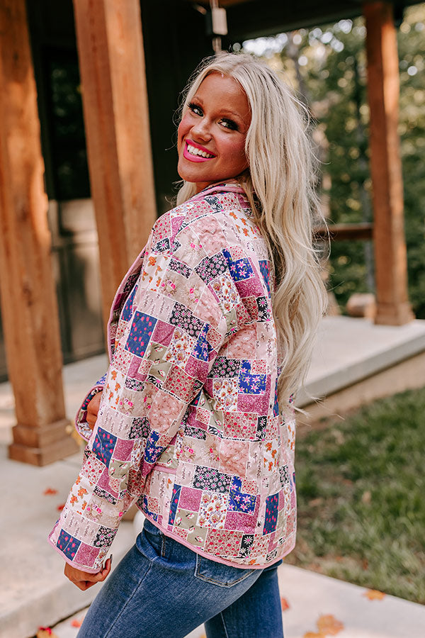 Premium Pumpkin Patch Floral Quilted Jacket in Blush - Vintage Inspired Style