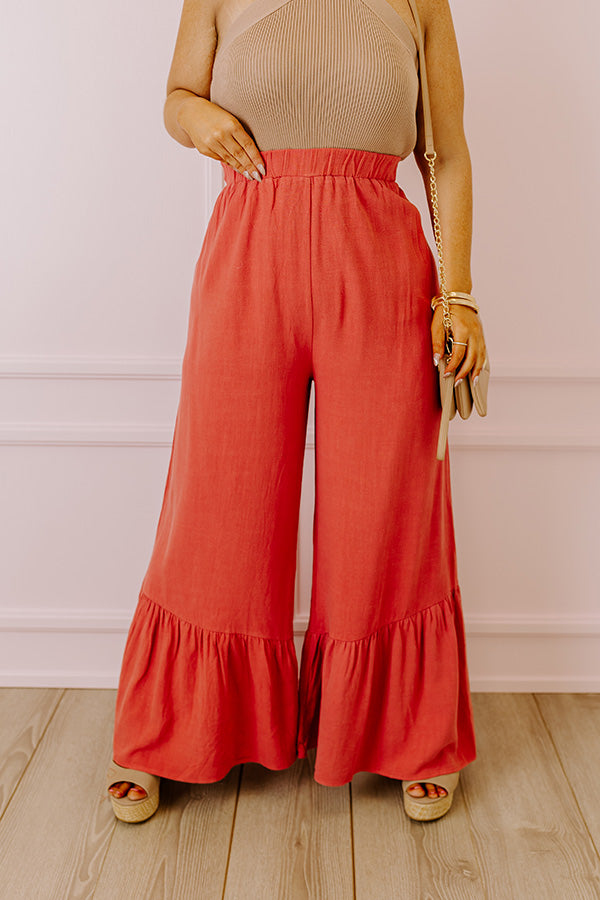 Premium Kenzo High Waist Linen-Blend Trousers - Aurora Red Curves