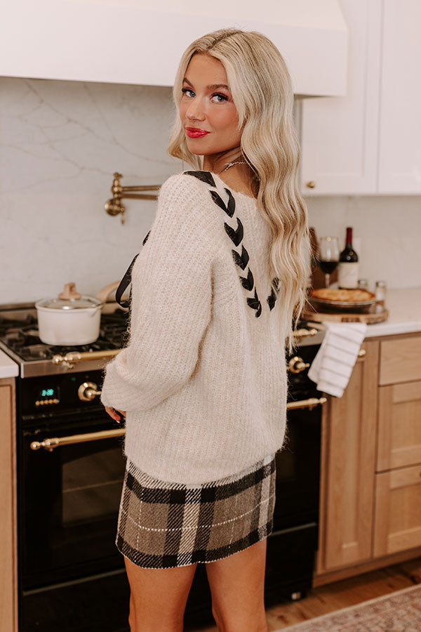 Premium Cozy Chic Knit Sweater Top with Ribbon Accent