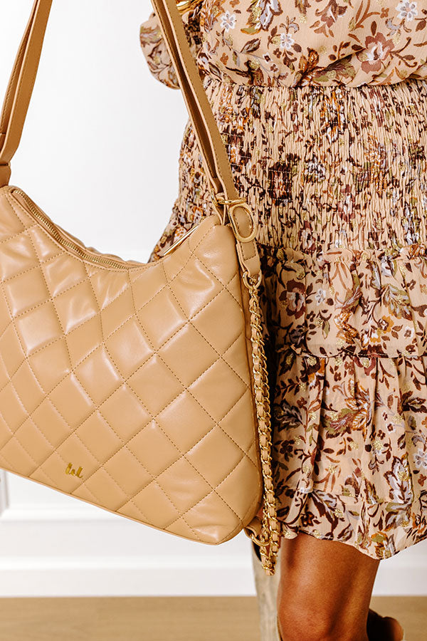 Premium Quilted Faux Leather Tote Bag - Tan