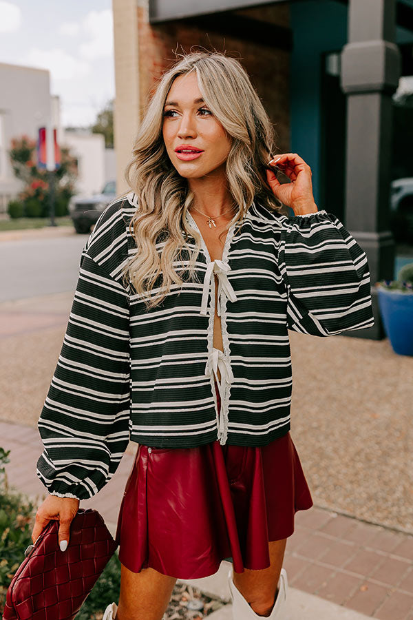 Premium Mulled Wine Stripe Tie-Front Top
