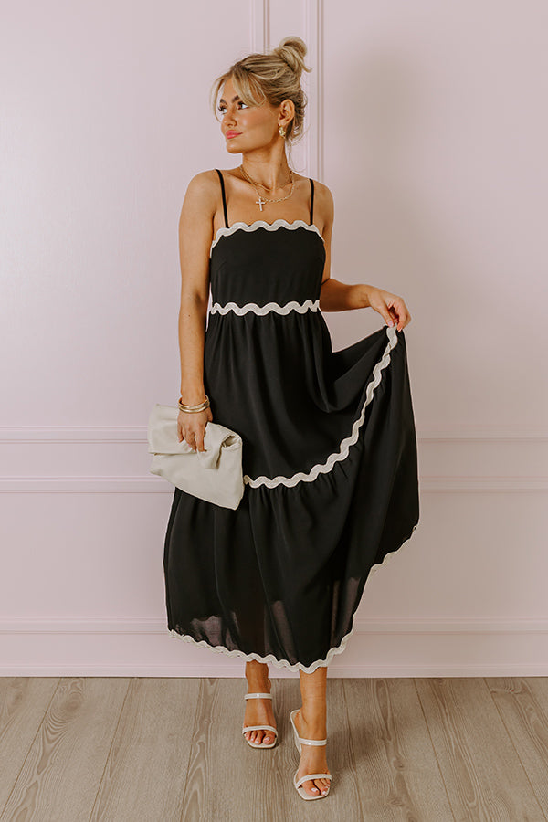 Ultimate Boho Bliss Scalloped Midi Dress - Black