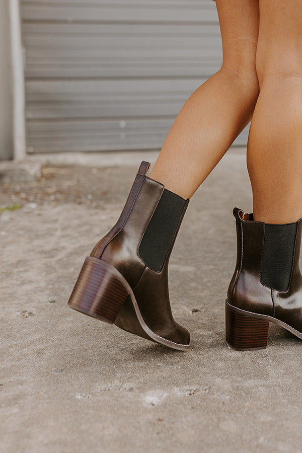 Premium Autumn Faux Leather Bootie - Chestnut Brown