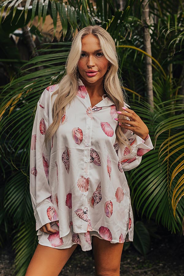 Premium Seashell Elegance Satin Shirt