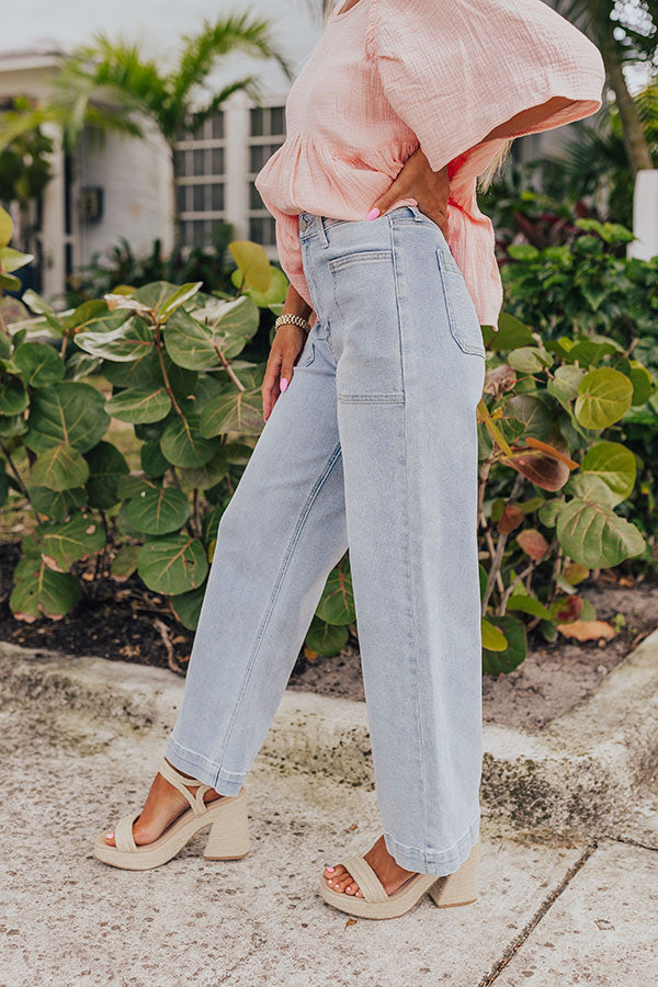 Premium High Waist Cargo Jeans by Just USA – Light Wash Denim