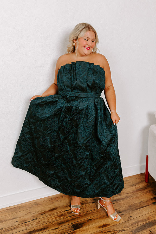 Premium Jacquard Midi Dress - Dark Hunter Green | Ultimate Gala Night Outfit