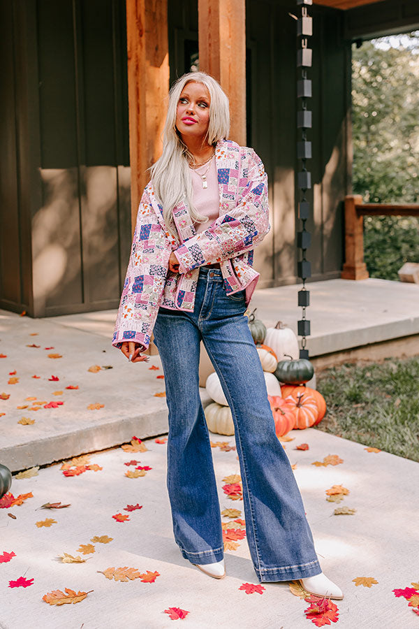 Premium Pumpkin Patch Floral Quilted Jacket in Blush - Vintage Inspired Style