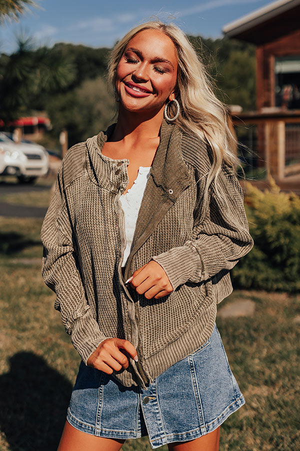 Premium Autumn Vibes Waffle Knit Jacket - Olive Green