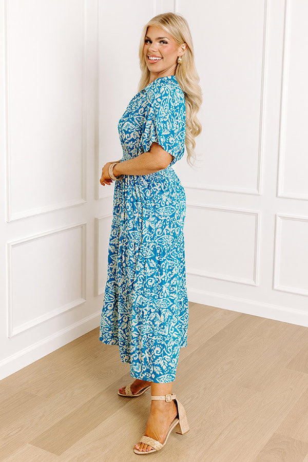 Ultimate Resort Getaway Floral Midi Dress - Ocean Blue Elegance