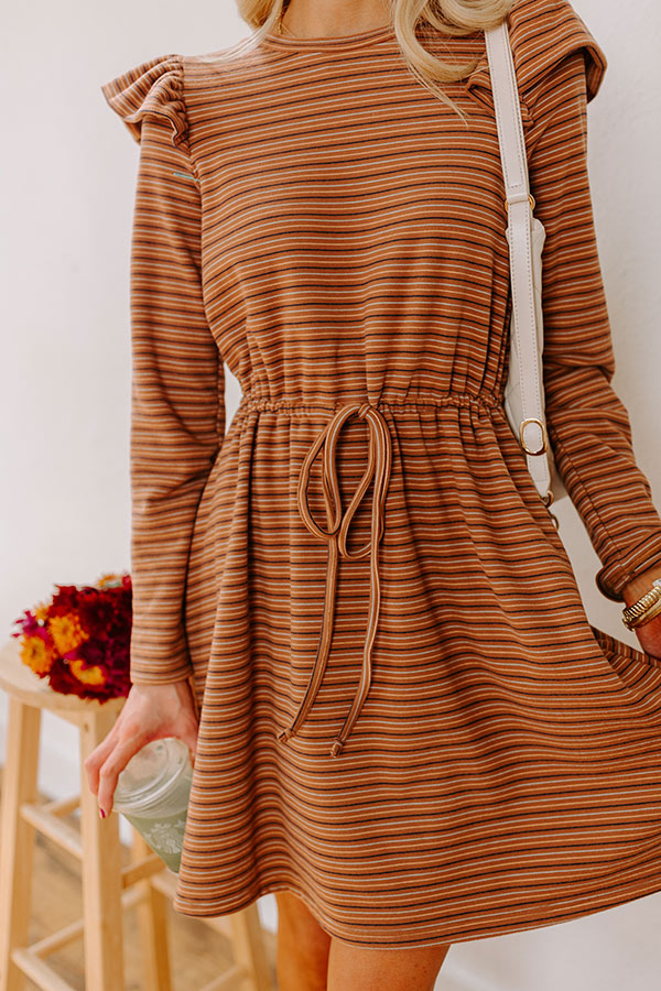 Premium Harvest Harmony Striped Mini Dress in Camel - Effortless Elegance