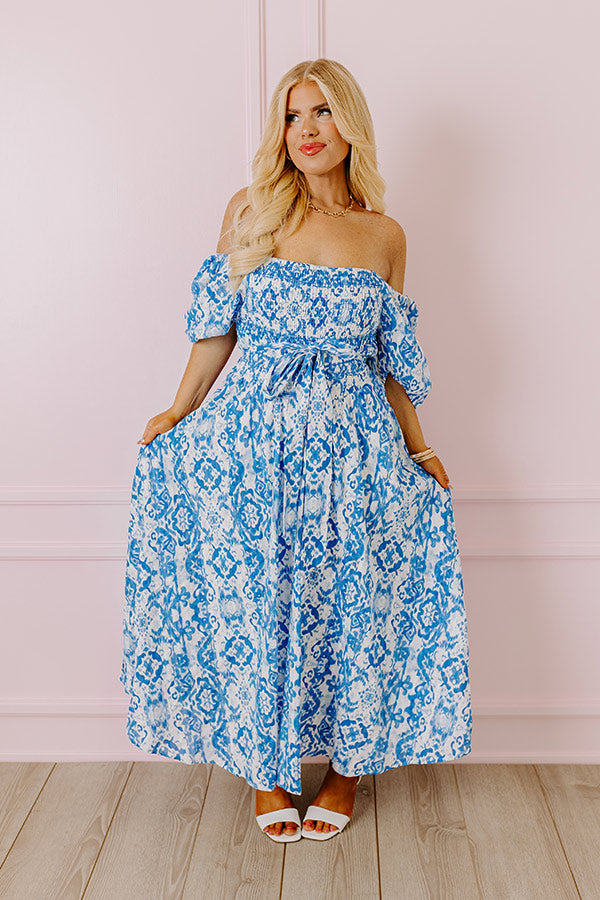 Premium Ocean Breeze Smocked Maxi Dress for Curves