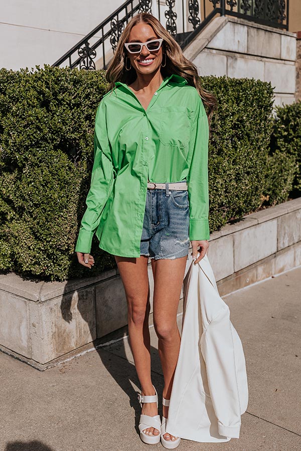 Premium Urban Adventures Oversized Button-Up Shirt in Vibrant Kelly Green