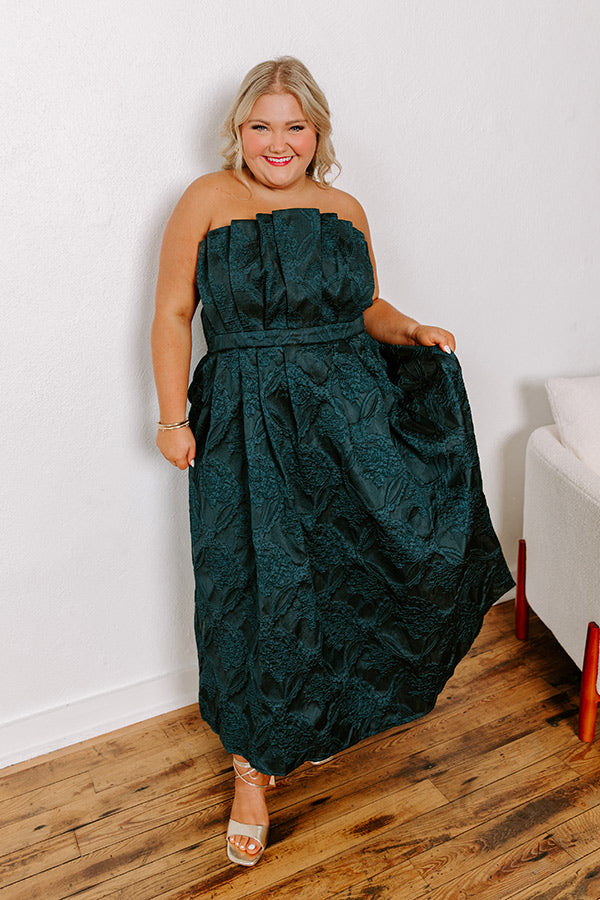 Premium Jacquard Midi Dress - Dark Hunter Green | Ultimate Gala Night Outfit