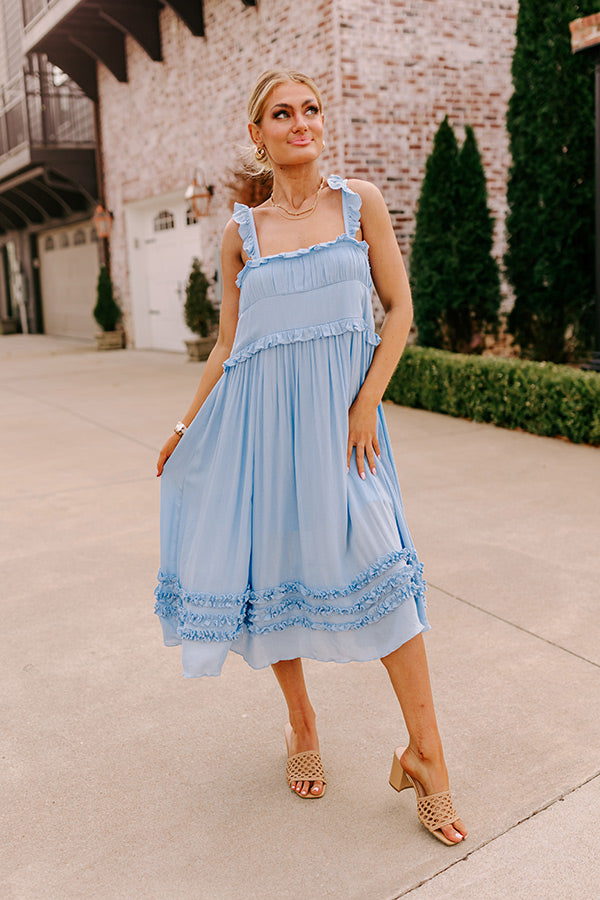 Premium Sky Blue Ruffle Midi Dress - Bayside Bliss Collection