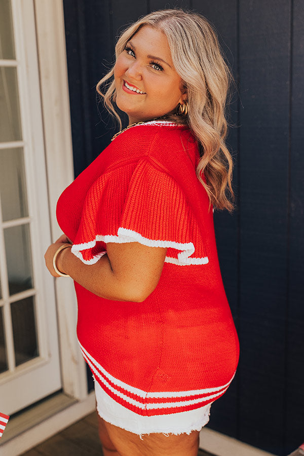 Ultimate Comfort Knit Top - Red & White Flounce