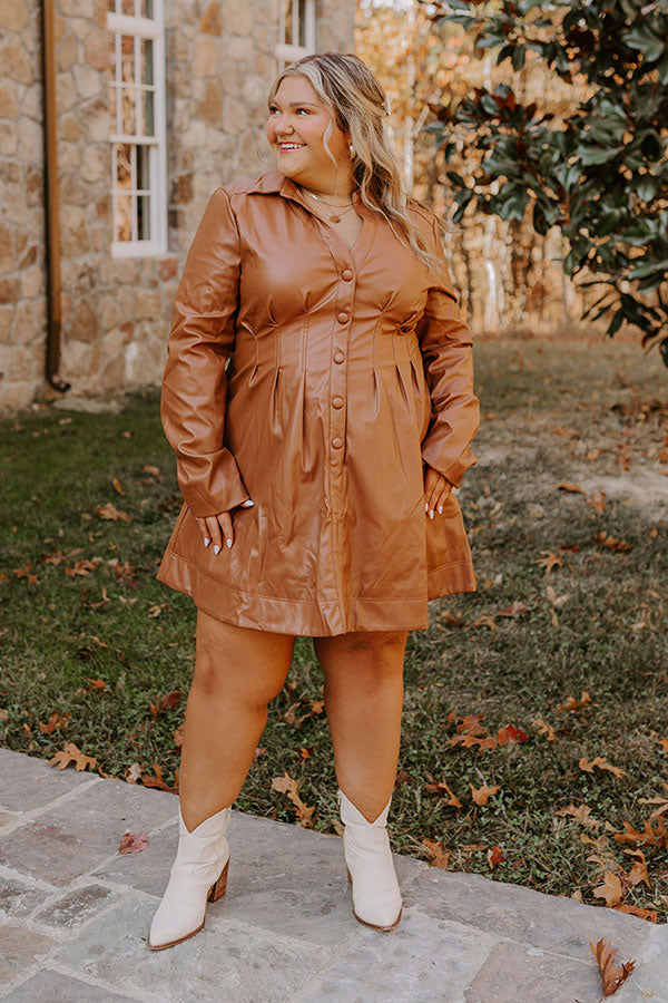 Ultimate Chic Faux Leather Dress - Camel Curves Edition