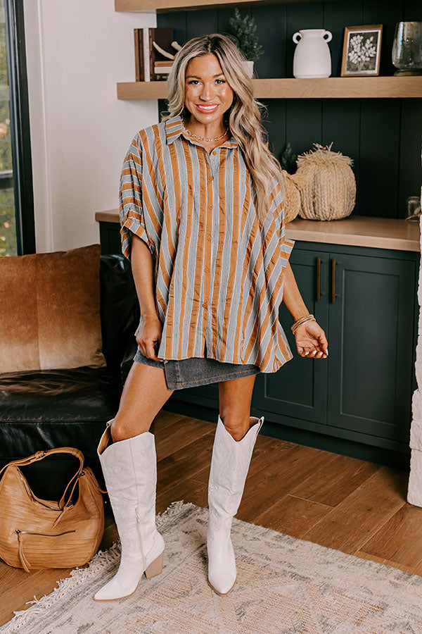 Premium Pumpkin Spice Cutie Oversized Button-Up Shirt in Autumn Sky