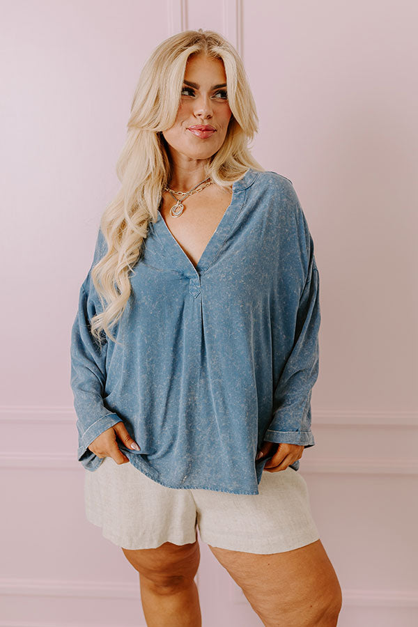 Ultimate Casual Brunch Mineral Wash Shift Top - Effortless Style