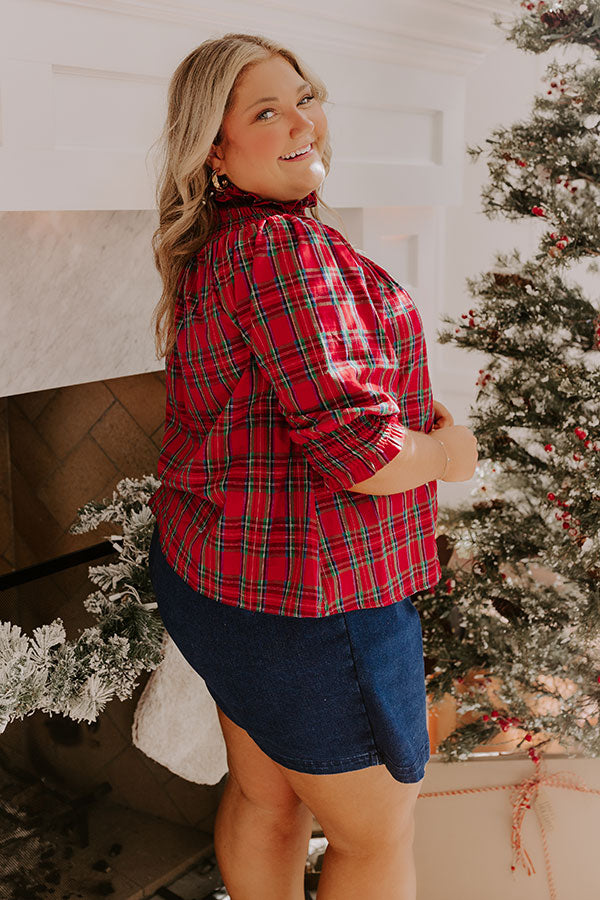 Premium Holiday Harmony Smocked Plaid Top for Curves
