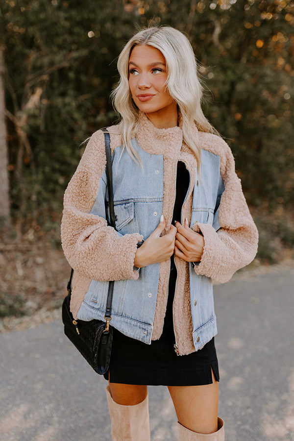 Premium Bonfire Feels Sherpa Denim Jacket - Iced Latte Edition
