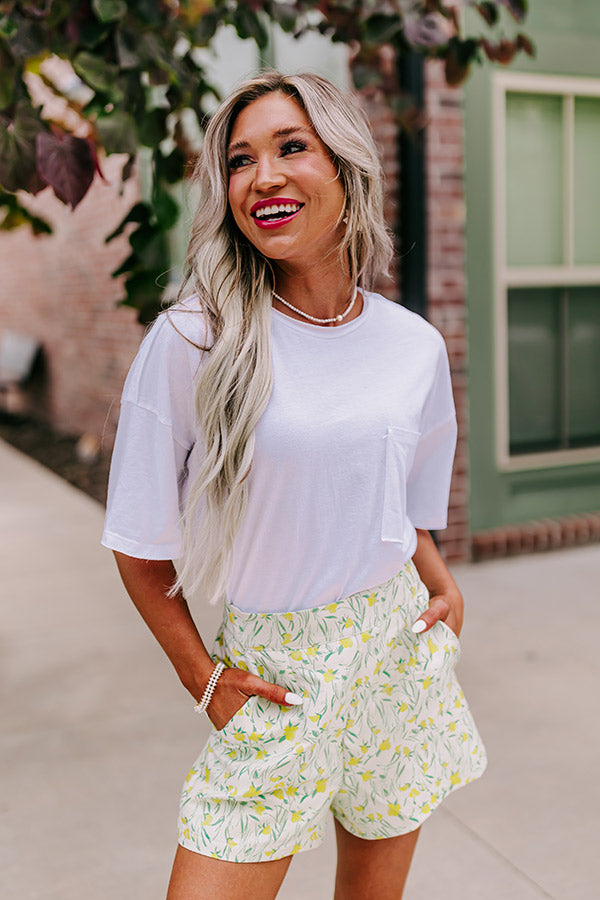 Premium Blossom Boulevard High Waist Shorts - Stone Floral Design