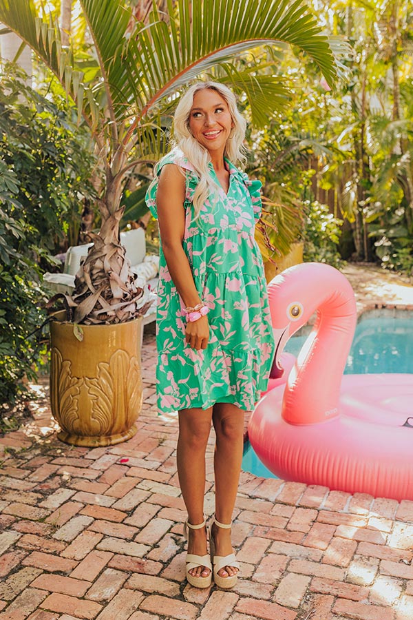 Premium Cabana Date Floral Dress - Kelly Green