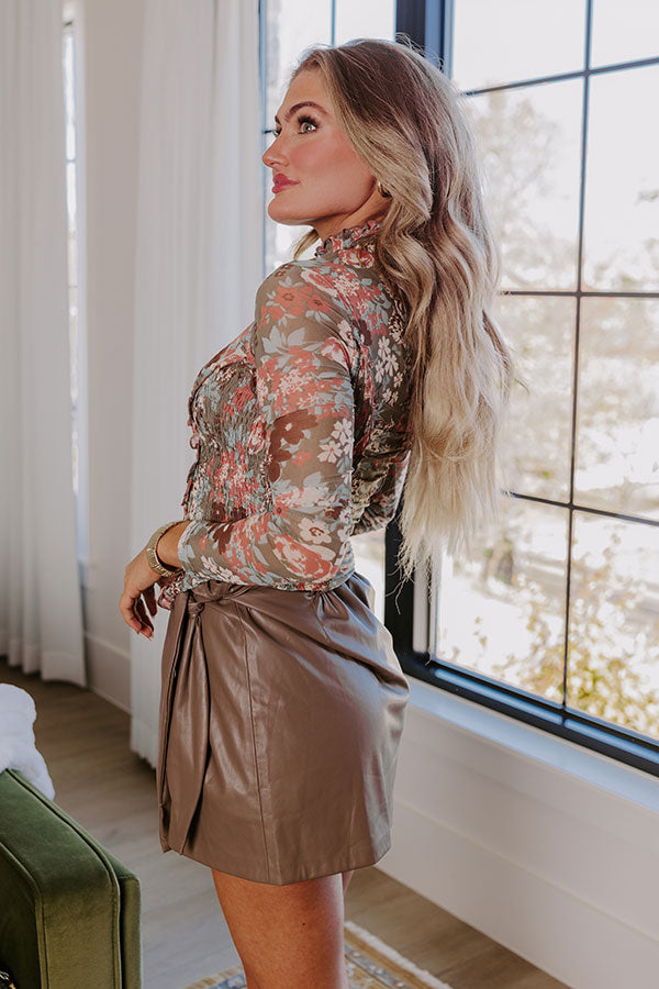 Premium Call It Chic Floral Mesh Top - Olive Elegance