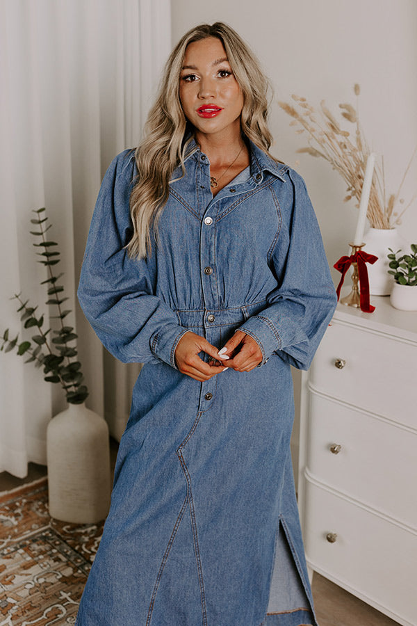 Premium City Chic Denim Midi Dress - Effortless Style