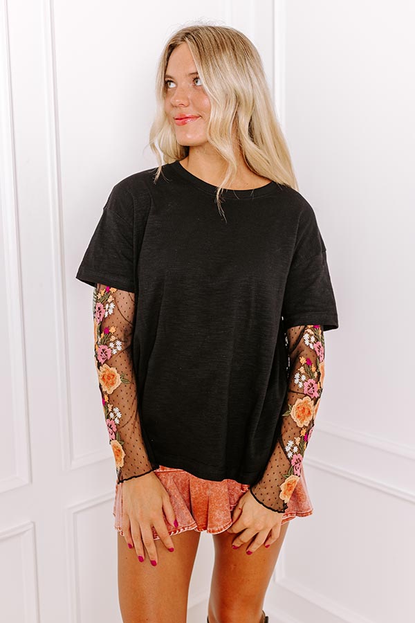 Premium Casual Twist Embroidered Tee - Black