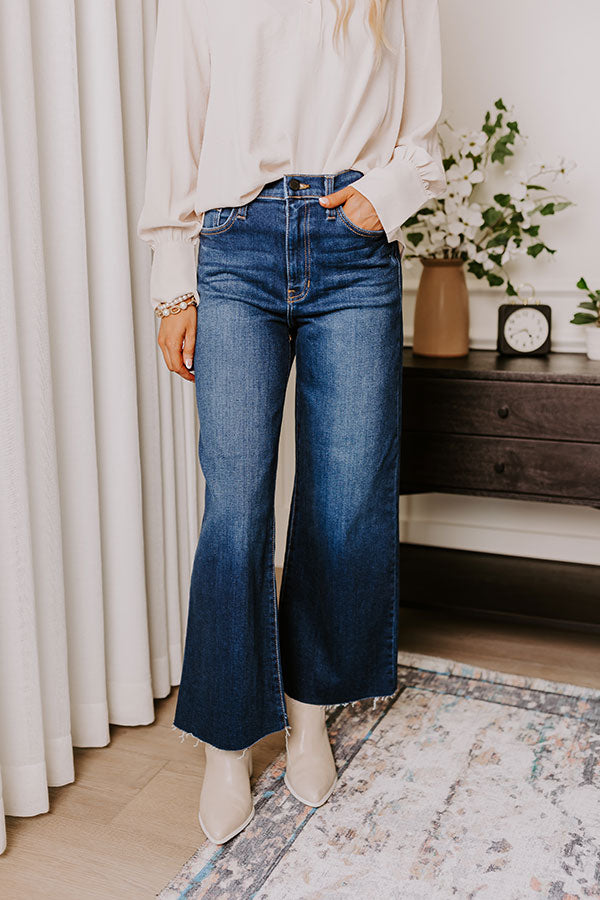 JUST USA Natalia Premium High Waist Wide Leg Jeans - Dark Wash | Ultimate Casual Chic Style