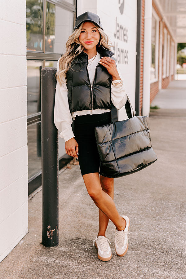 Premium Urban Faux Leather Puffer Vest - Black