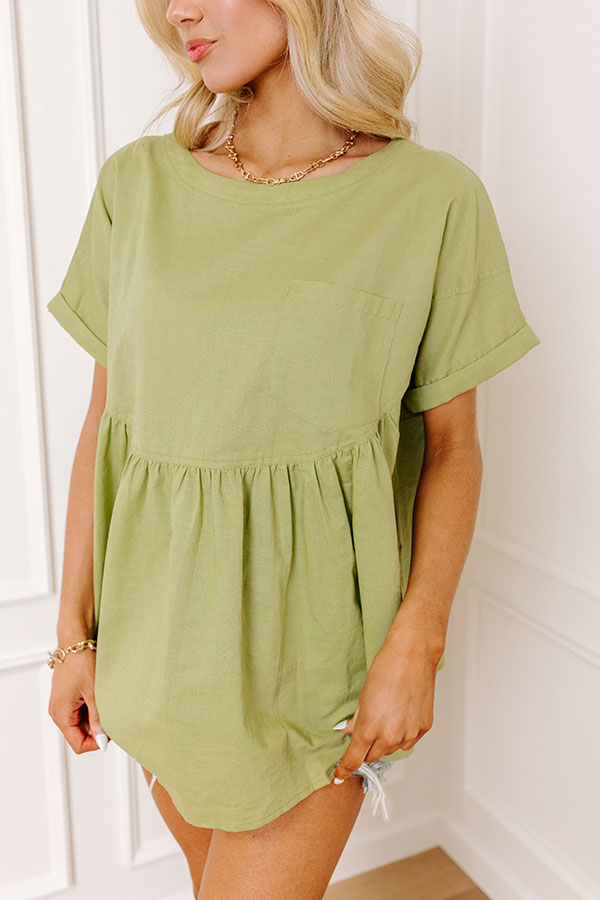 Premium Greek Isles Linen-Blend Babydoll Top in Pear - Ultimate Summer Style