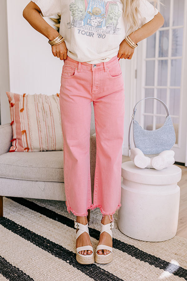 Ultimate Risen Iris Midrise Wide Leg Jeans - Soft Pink Stretch Denim