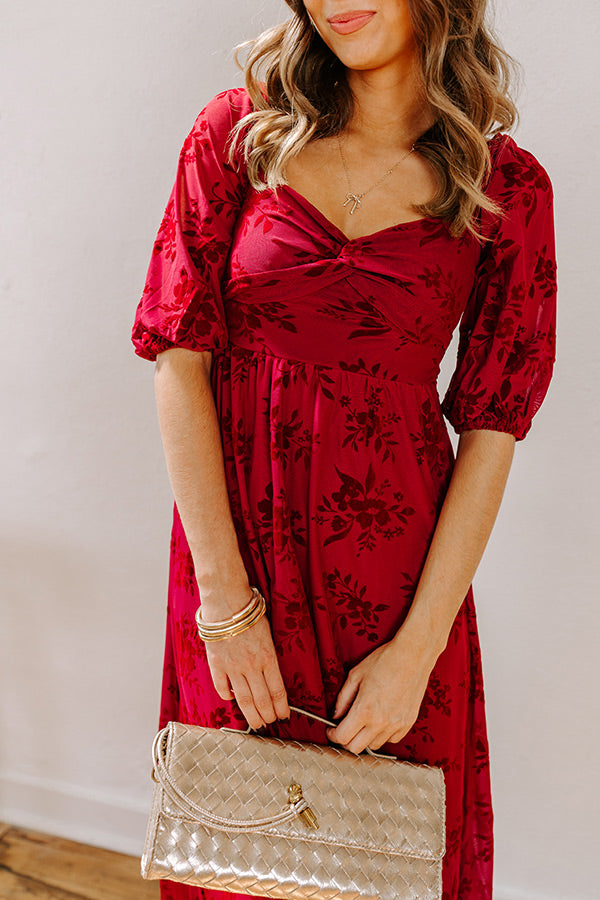 Premium Merlot Muse Velvet Burnout Midi Dress