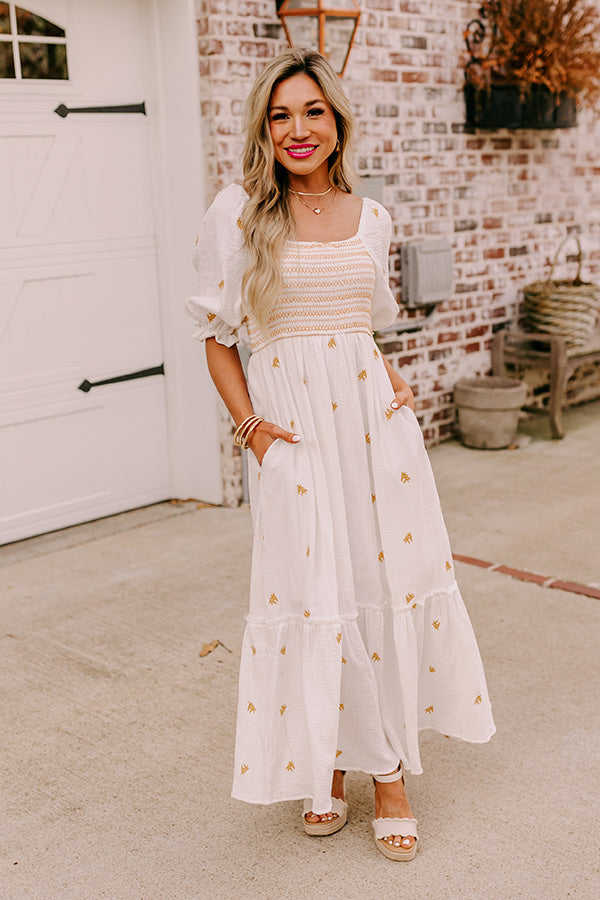 Ultimate Farmers Market Smocked Maxi Dress - White