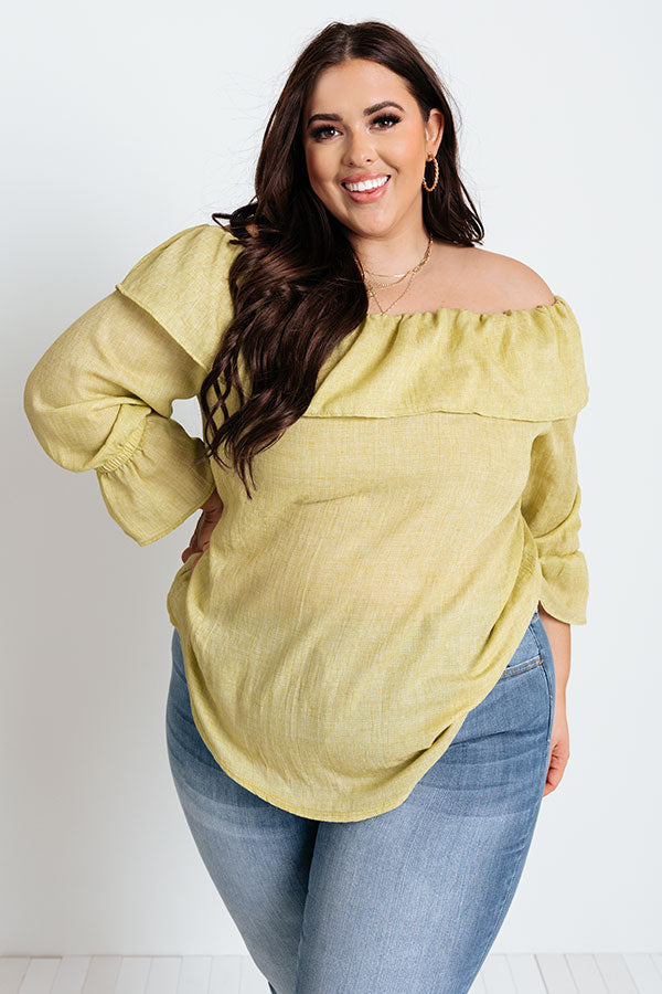 Ultimate Vacay Honey Off-Shoulder Shift Top in Lime Punch Curves