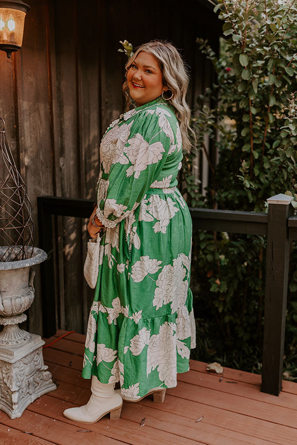 Premium Floral Midi Dress - Green Curves Collection