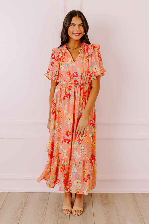 Ultimate Floral Flair Midi Dress in Coral