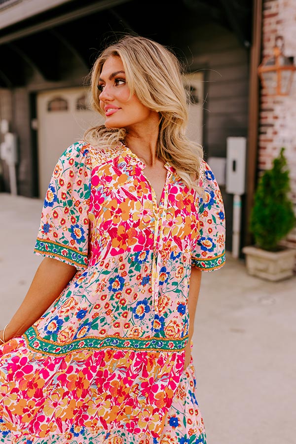 Premium Tropical Bloom Midi Dress in Pink - Ultimate Summer Style