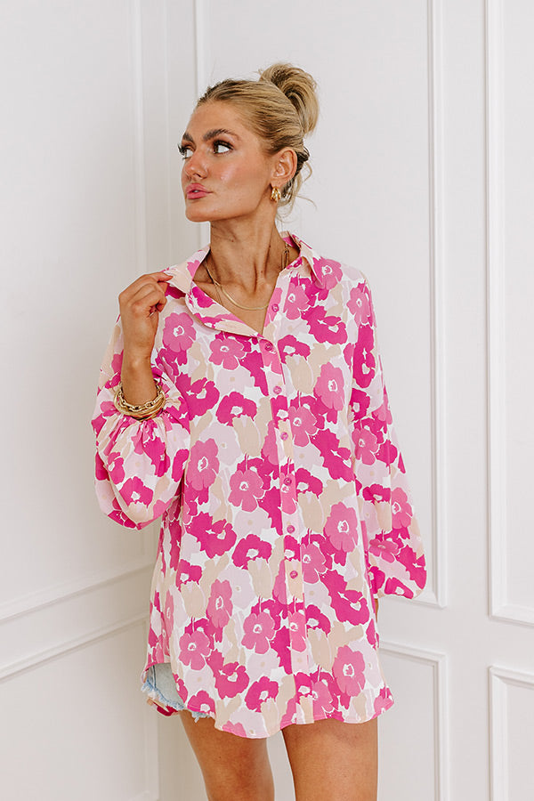 Premium Floral Chiffon Button-Up: Blush Elegance