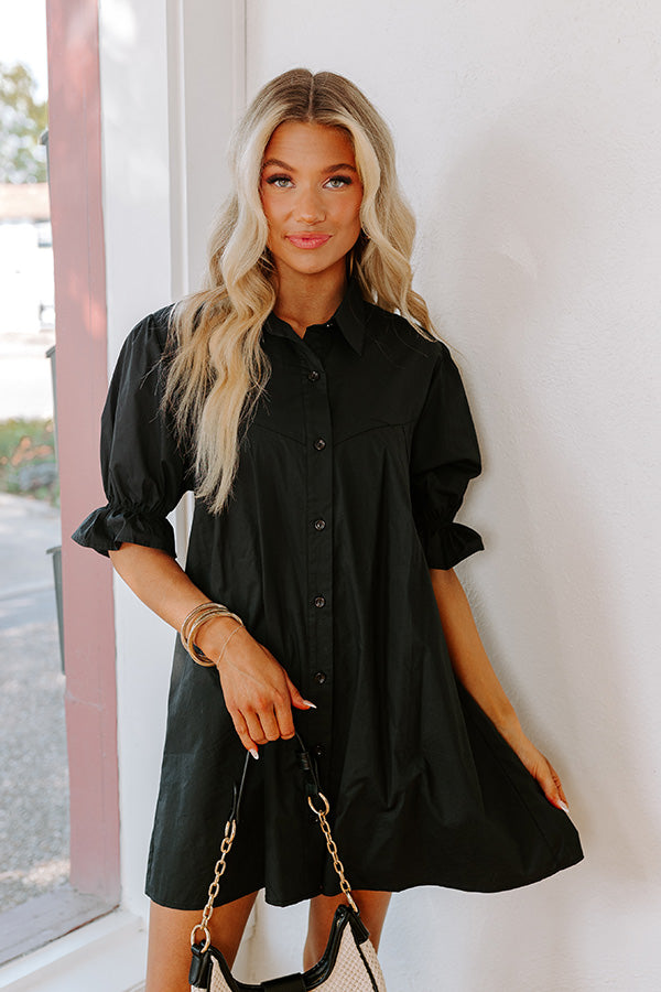 Ultimate Mimosa Social Hour Button Down Mini Dress - Premium Black