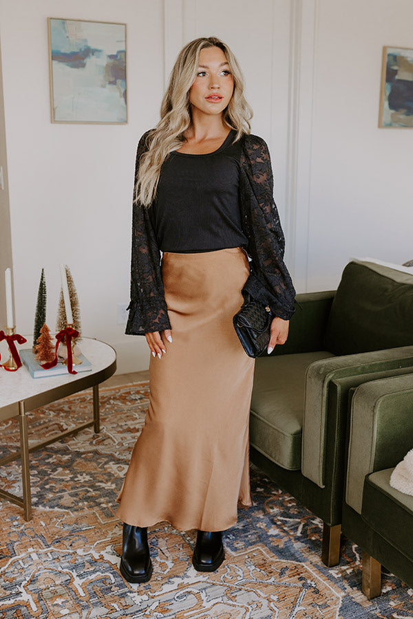 Ultimate Elegance Satin Midi Skirt in Camel - Premium Fit & Style