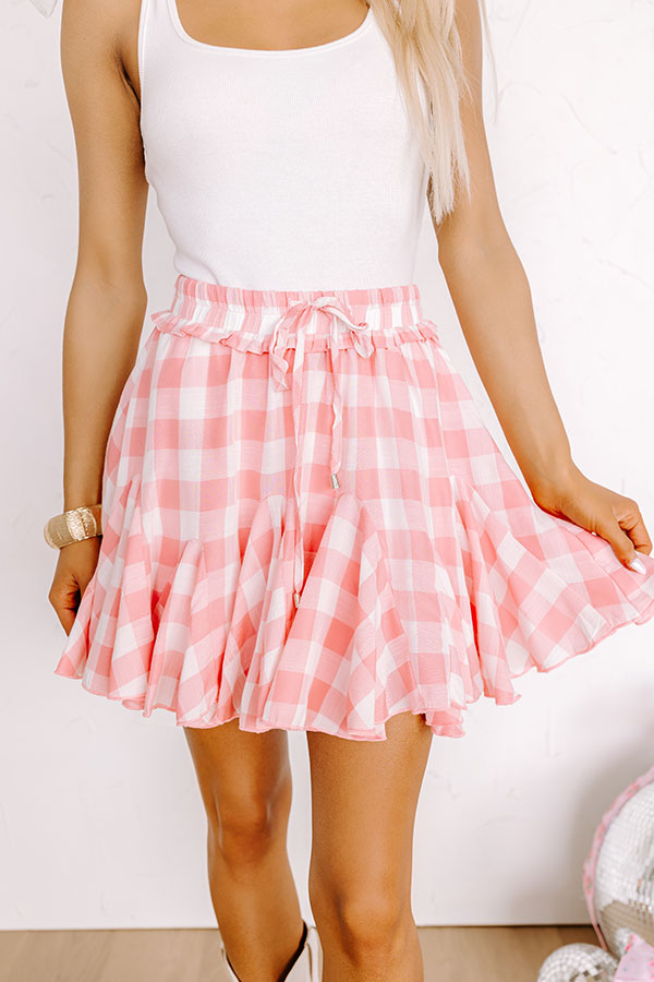 Premium Pink Checkered Skort with Built-in Shorts