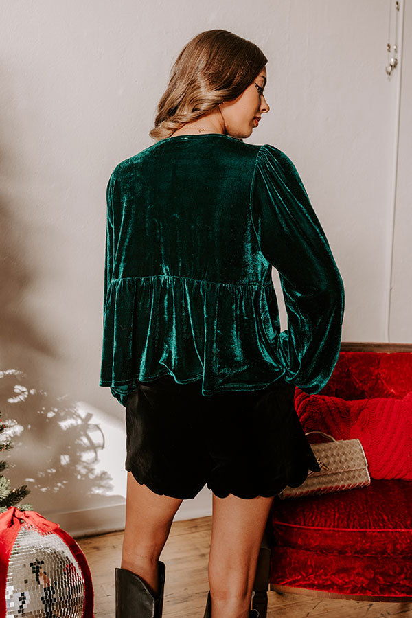 Premium Velvet Front Tie Top - Hunter Green